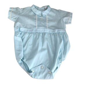 Vintage 60s Fawn Togs Bubble Romper Boys 6 - 12M Blue White Peter Pan Collar NEW
